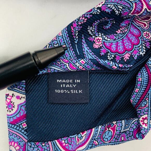 HART SCHAFFNER MARX Tie 100% Silk 58" x 3" Blue Purple Paisley Necktie Italy NWT - Picture 7 of 10